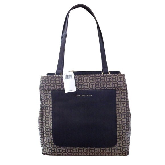 TOMMY HILFIGER. TH Monogram Brown Tote . Authentic !‎ - Picture 1 of 12